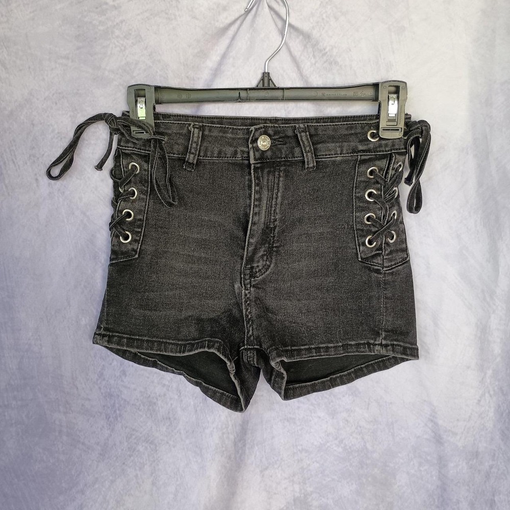 Shein Black Denim Lace Up Shorts